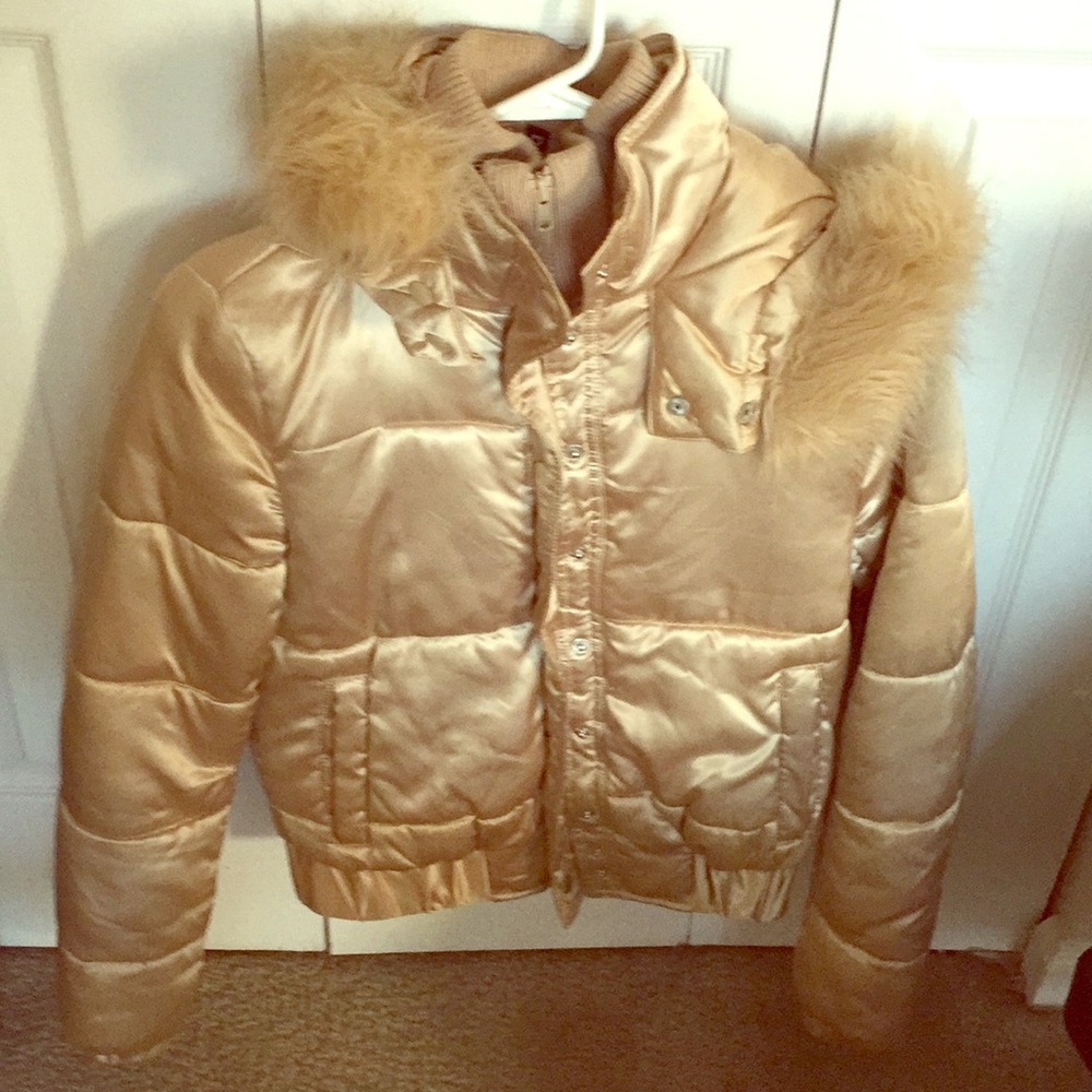 Gold Satin Puffer Coat